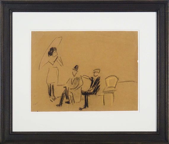 Ernst Ludwig Kirchner - Mädchen mit Sonnenschirm vor 2 sitzenden Männern - Frame image