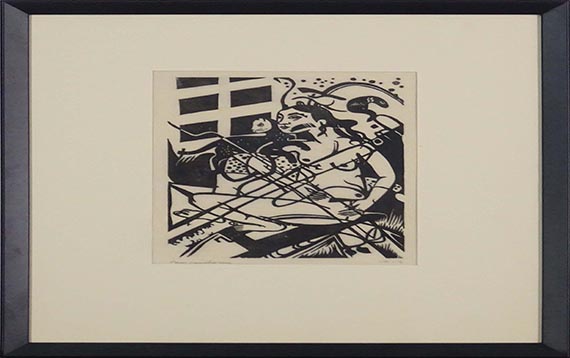 Heinrich Campendonk - Nacktes Mädchen mit Katze vor einem Fenster - Frame image