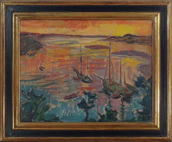 Julius Seyler - Küstenlandschaft mit Schiff (Poldu) - Frame image