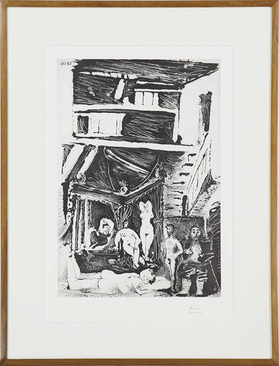 Pablo Picasso - Vieil homme songeant a sa vie: jeunesse galante, âge mûr de peintre célèbre, ?uvre créée dans un taudis et trônant maintenant sous un dais - Frame image