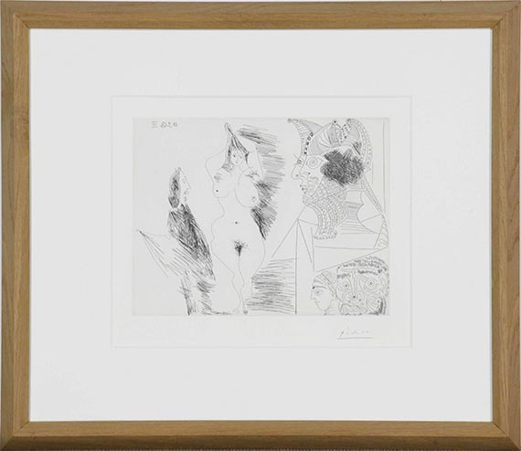Pablo Picasso - Jeune femme et gentilhomme: sculpture égyptienne au socle peint - Frame image