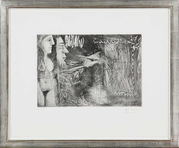 Pablo Picasso - Peintre et sa toile, avec une spectatrice nue de profil - Frame image
