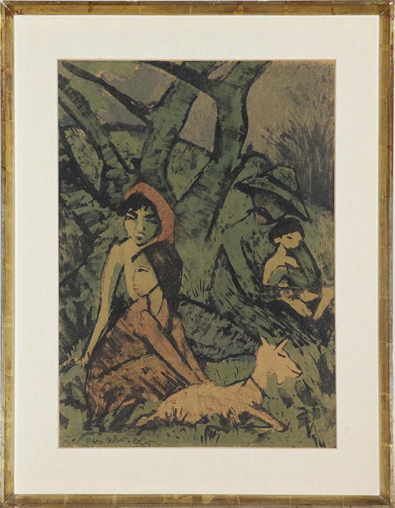 Otto Mueller - Lagernde Zigeunerfamilie mit Ziege - Frame image