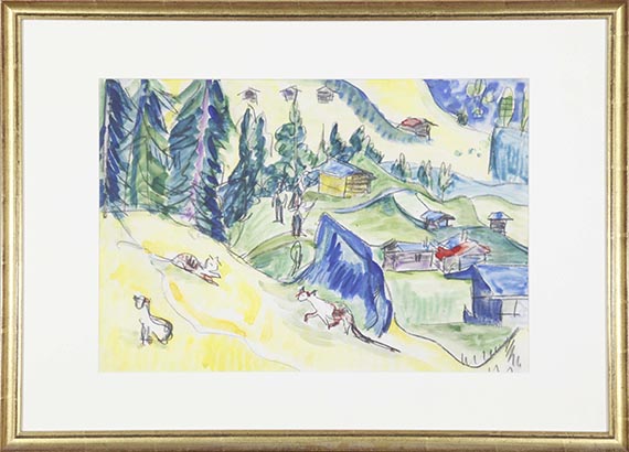 Ernst Ludwig Kirchner - Bergalp mit Hütten und Katzen - Frame image