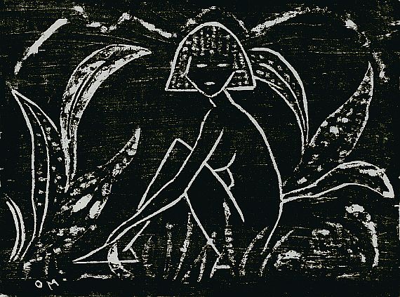 Otto Mueller - Mädchen zwischen Blattpflanzen (Mädchen im Schilf)