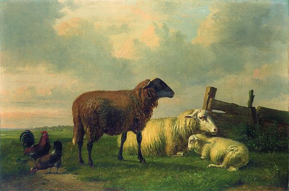 Louis Pierre Verwée - Weidelandschaft mit rastenden Schafen