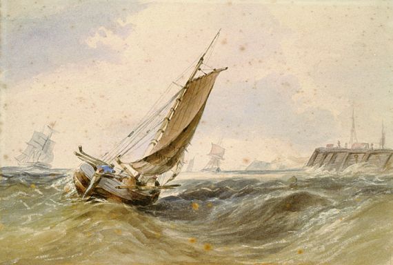 Richard Parkes Bonington - Zugeschrieben - Segelboot vor englischer Küste