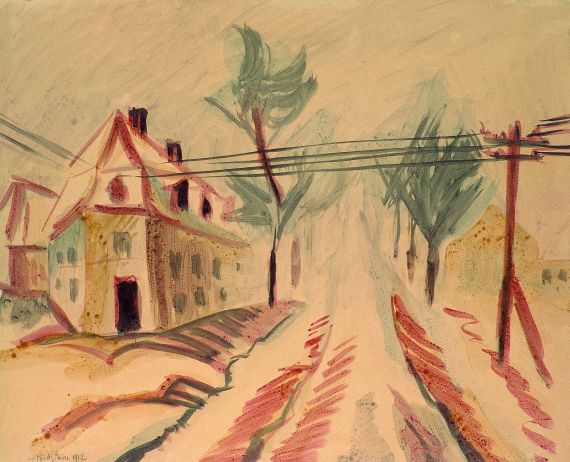 Hermann Max Pechstein - Allee mit Haus und Telegrafendrähten