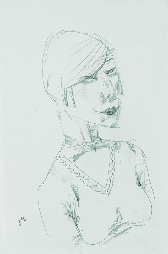 Jeanne Mammen - Brustbild einer Frau mit Halskette von rechts