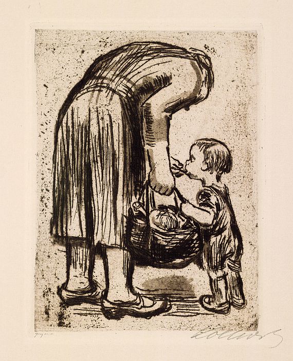 Käthe Kollwitz - Stehende Mutter, ihr Büblein fütternd