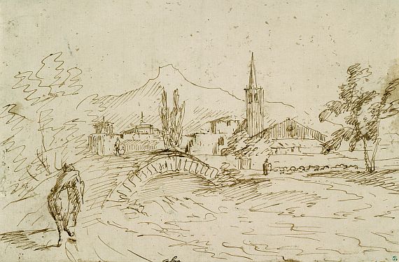 Antonio Calza - Landschaft mit Reiter am Fluß