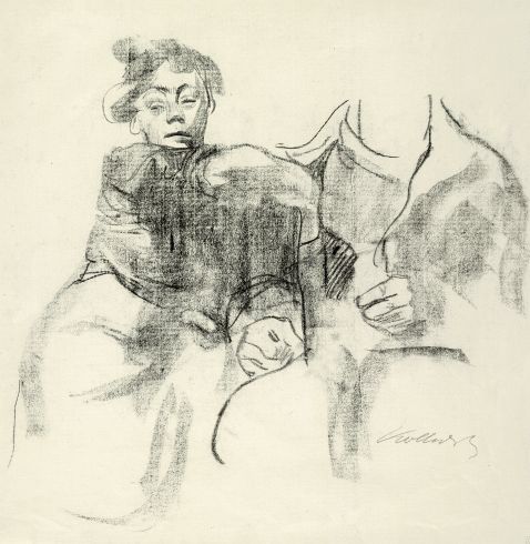 Käthe Kollwitz - Sitzende in Decken gehüllt