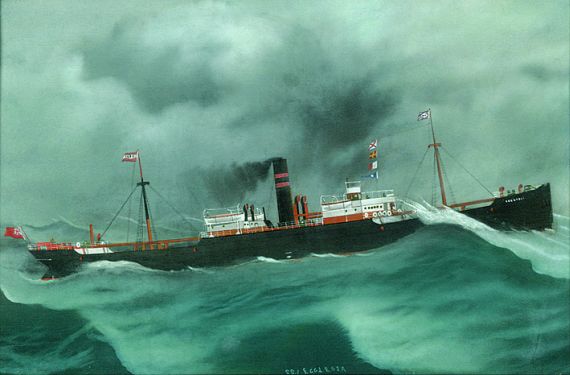  Italienischer Schiffsmaler - Englischer Dampfer "SS. Egglesia" auf See