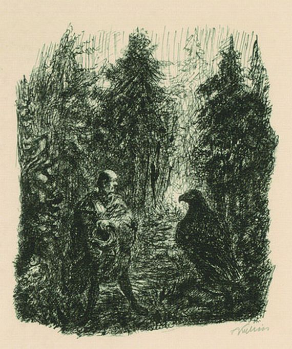 Alfred Kubin - 3 Bll.: Begegnung im Wald. Rettung. Tatzelwürmer