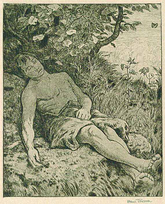 Hans Thoma - 2 Bll.: Schlafender Hirte. Lauterbrunnertal