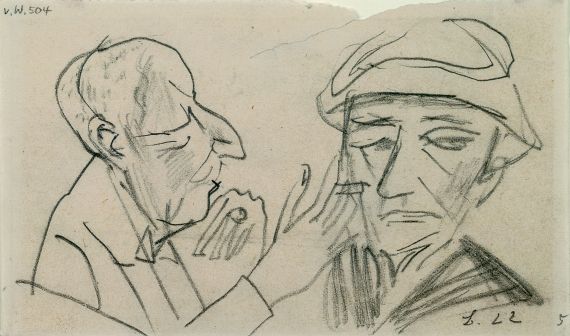 Max Beckmann - Rauchender Mann im Profil und Kopf mit Hut en face