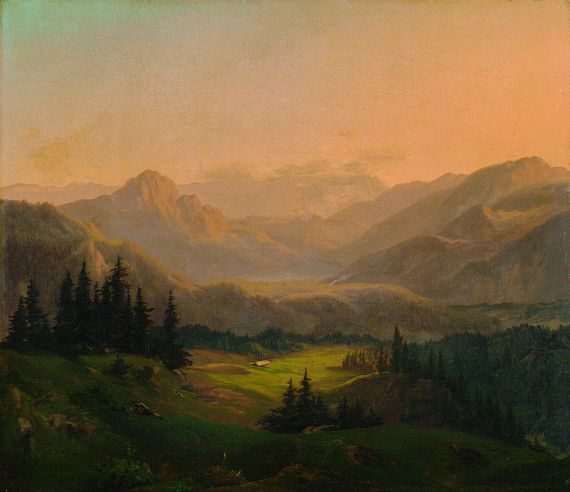 Wilhelm Fries - Bayerische Voralpenlandschaft mit Blick auf das Hochgebirge