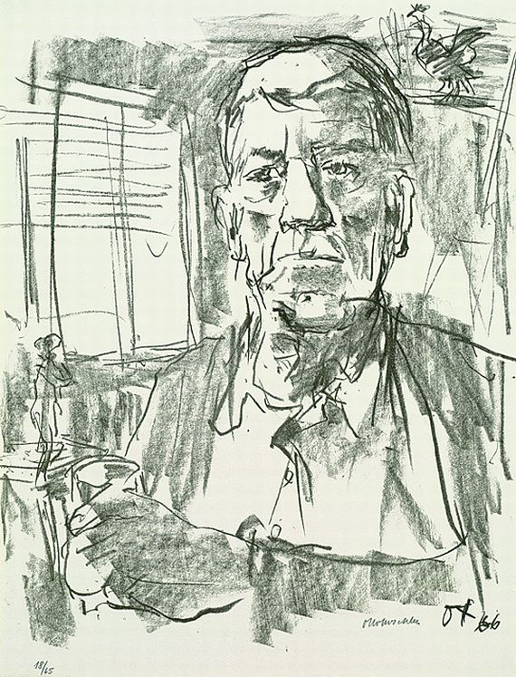 Oskar Kokoschka - Selbstbildnis mit Statuette