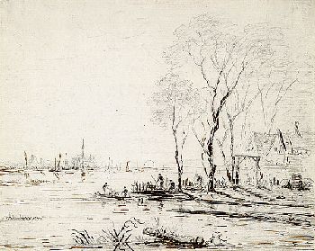 Johann Christian Brand - Flusslandschaft mit Fischern