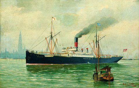 John Henry Mohrmann - Dänischer Frachtdampfer "Nikolai II" vor Antwerpen