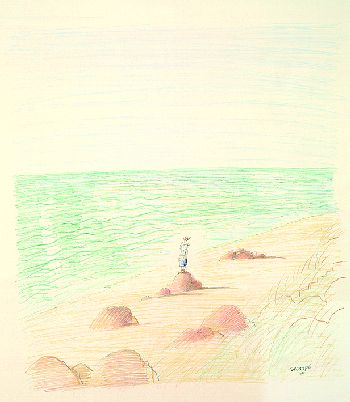 Jean-Jacques Sempé - Mann das Meer grüßend