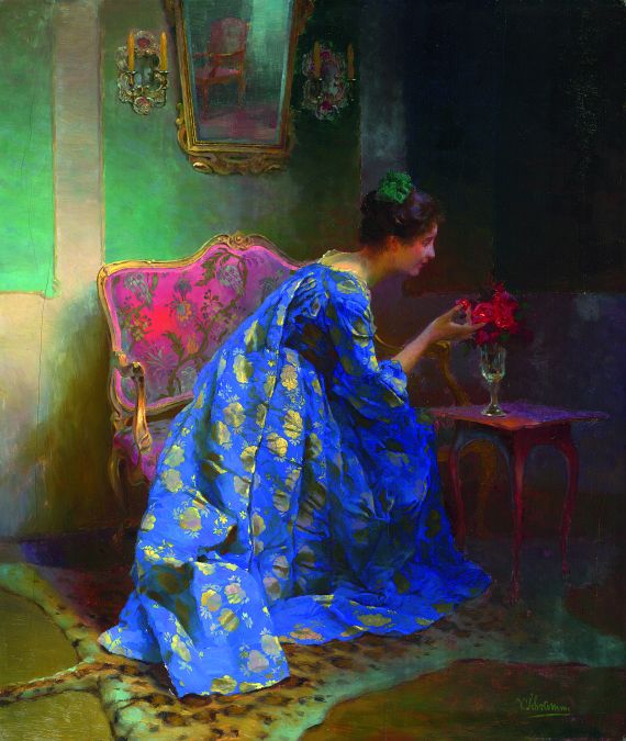 Viktor Schramm - Dame in blauem Kleid