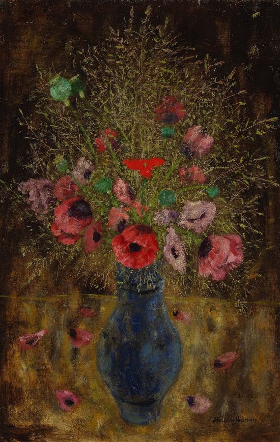 Willi Müller-Hufschmid - Mohnblumenstrauß in blauer Vase