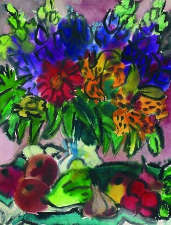 Rudolf Bredow - Stillleben mit Blumen, Obst und Gemüse