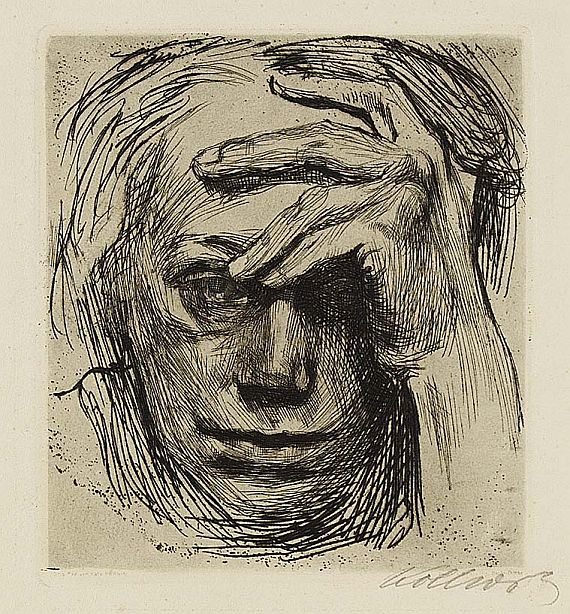 Käthe Kollwitz - Selbstbildnis mit der Hand an der Stirn