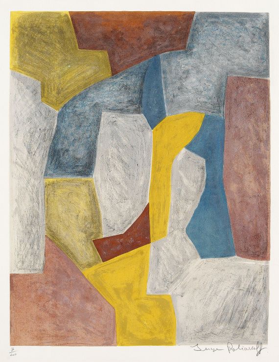 Serge Poliakoff - Composition carmin, jaune, grise et bleue