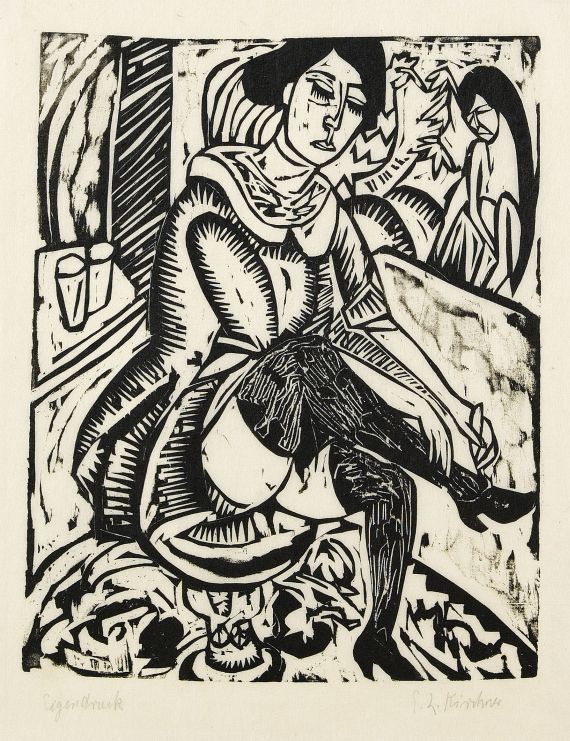 Ernst Ludwig Kirchner - Frau, Schuh zuknöpfend