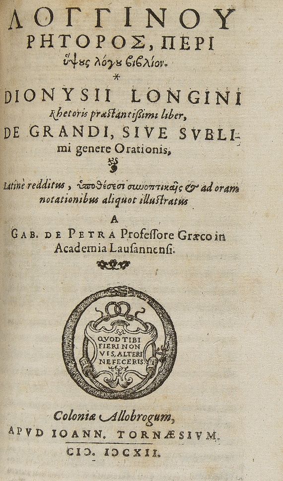 Dionysius Longinus - Liber de grandi. 1612