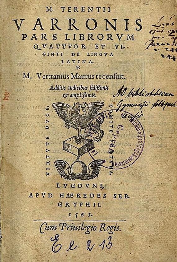Marcus Terentius Varro - De lingua latina. 1563.