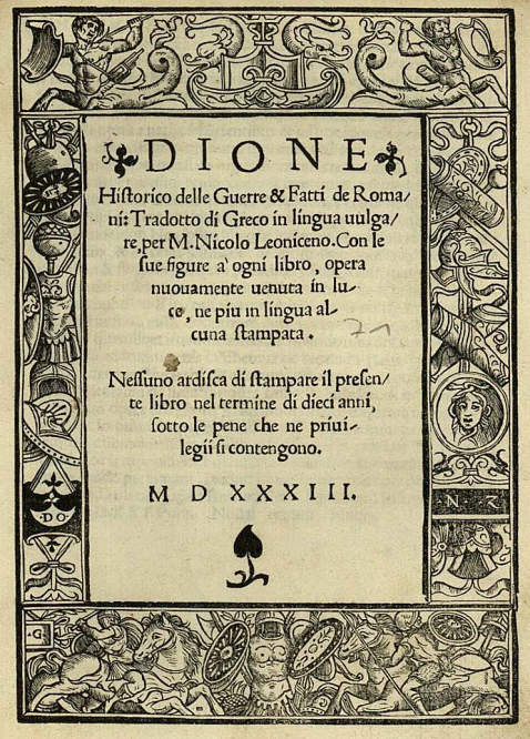  Dio Cassius - Delle guerre. 1533.