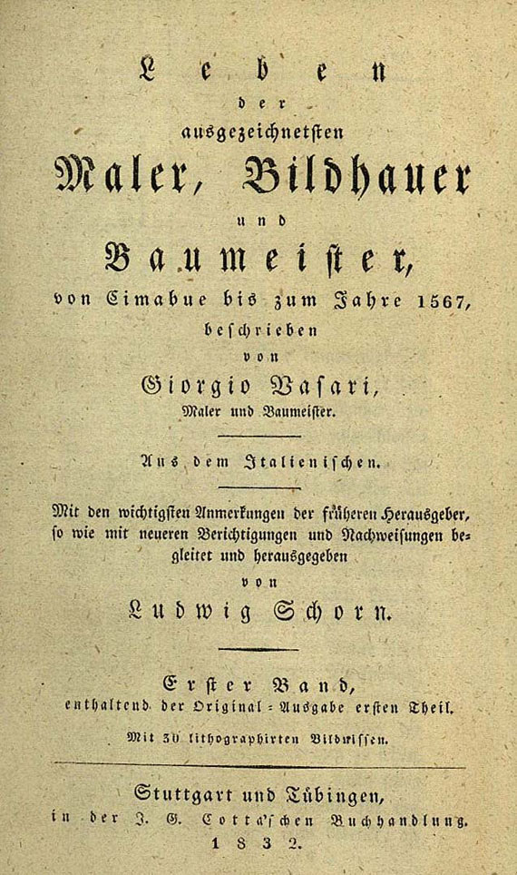 Giorgio Vasari - Leben der Maler, Bildhauer ... 1832-49. 8 Bde.