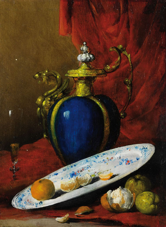 Germain Théodule Ribot - Stillleben mit Kanne und Früchten