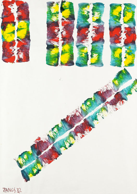 Herbert Zangs - Streifenbild in grün, gelb und rot