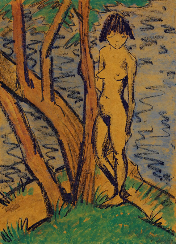 Otto Mueller - Stehendes Mädchen vor Bäumen
