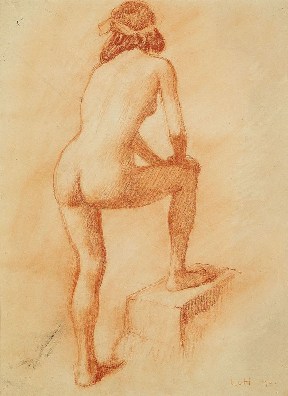 Ludwig von Hofmann - Stehender weiblicher Rückenakt mit aufgestütztem Bein
