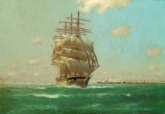 Robert Schmidt-Hamburg - Vollschiff vor Küstenlandschaft