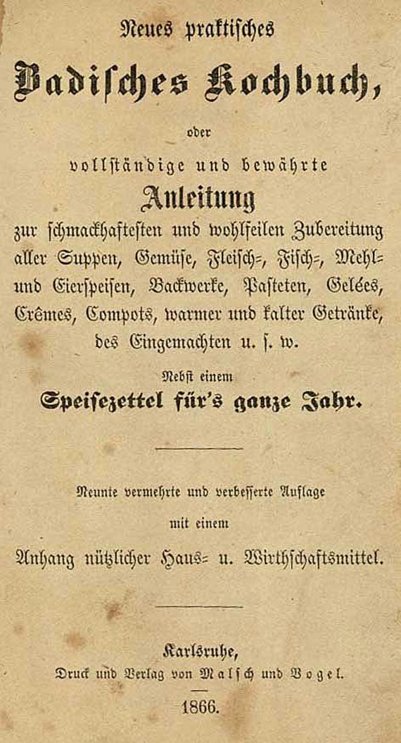 Neues Badisches Kochbuch - Badisches Kochbuch. 1866.