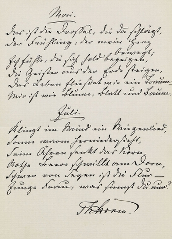 Theodor Storm - Eigenh. Gedichtmanuskript. 1853