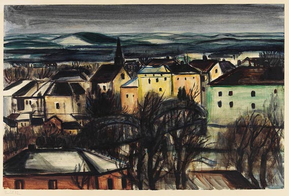 Josef Karl Nerud - Blick von Simbach nach Braunau, Abendstimmung