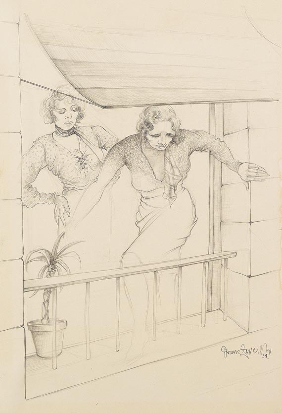 Franz Zureich - Zwei Damen am Balkon