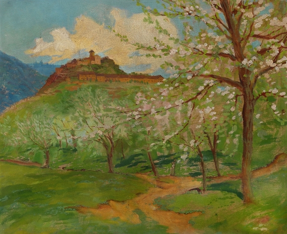 Theo von Brockhusen - Landschaft mit blühenden Obstbäumen