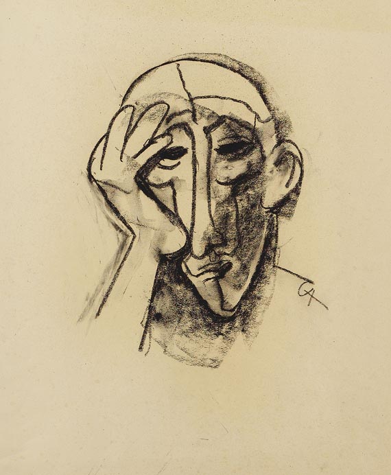Karl Hofer - Männerporträt, Kopf auf rechte Hand gestützt