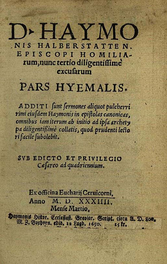 Haymonis - Homiliarum. 1534.
