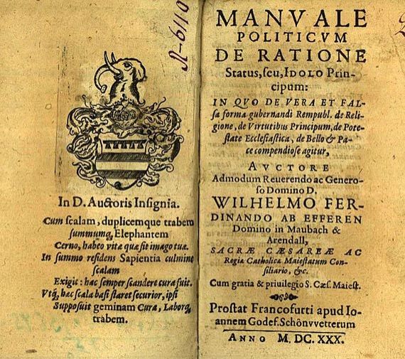 Wilhelm Ferdinand von Efferen - Manuale Politicum. 1630 + 1 Beigabe