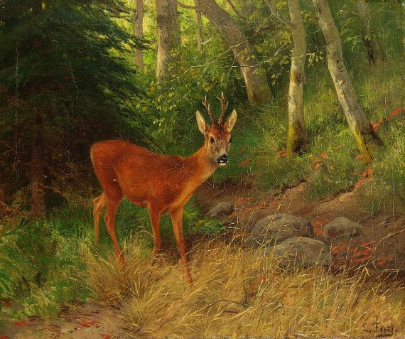 Ludwig Benno Fay - 2 Gemälde: Fuchs und Rehbock -