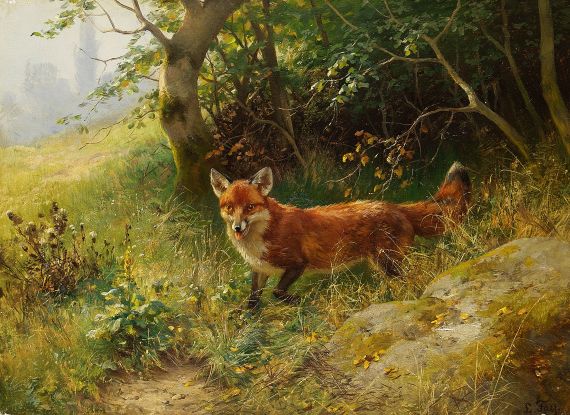 Ludwig Benno Fay - 2 Gemälde: Fuchs und Rehbock